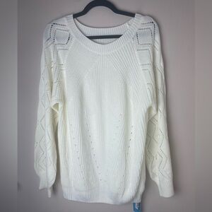 CUPSHE Womens Crochet Sweaters Casual Long Sleeve Scoop Neck Pullover Large NWT